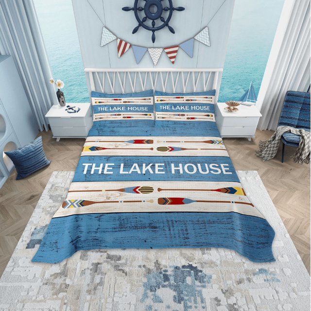 Erosebridal Rustic Lake House Coverlet Set King, Retro Paddle Wooden Board Bedding Set, Ultra Soft 3-Piece