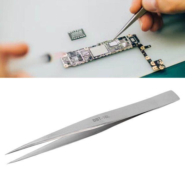 Pointed Tip Tweezer, Stainless Steel Tweezer, Anti Wear Rust Abrasion Acid Industrial Fine Point Tweezer, for PC8 Semiconductor