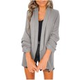 thumbnail image 2 of EQWLJWE Blazer en Coton et Lin pour Femme, Veste d'Automne, Complet, Cardigan Ouvert, Manches 3/4, Veste Ajustée, Blazer Court Décontracté pour Bureau, 2 of 6