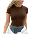 thumbnail image 1 of Hauts d'Été pour Femmes à Manches Courtes, Col Rond, Côtelés, Coupe Ajustée, Chandails Décontractés, T-Shirt, 1 of 5