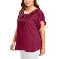 thumbnail image 1 of MAWCLOS Ladies Tunic Blouse V Neck T Shirt Short Sleeve Chiffon Tops Oversized Holiday Solid Color T-shirt Red XXL, 1 of 5
