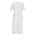 thumbnail image 4 of JUNWELL Aubaines 2024 Tendance Robe Mi-Mollet à Manches Courtes à Col en V pour Femmes Mode Femme Été Décontractée Robe Longue à Boutons Bleu 4, 4 of 6