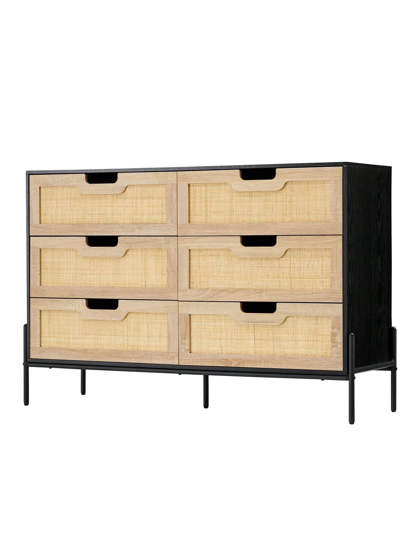 Ourlova 6 Drawers Dresser For Bedroom, Natural Rattan Drawer With Spacious Storage, Wood Chest Of Drawers With Metal Legs For Bedroom, Living Room, Hallway, Entryway (5 Drawers Dresser)