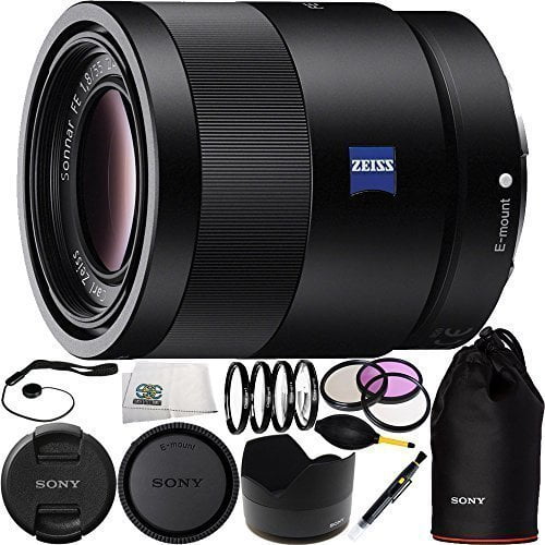 Sony 55mm F1.8 Sonnar T* FE ZA SEL55F18Z Full Frame Prime Lens Bundle 15PC Accessory Kit. Includes Manufacturer Accessories + 3PC Filter Kit (UV-CPL-FLD) + 4PC Macro Filter Set (+1,+2,+4,+10) + Dust B