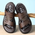 thumbnail image 3 of Dakaela Men's Leather Flat Sandals Open Toe Slip on Slides Summer Slides with Adjustable Dual Strap, 3 of 6