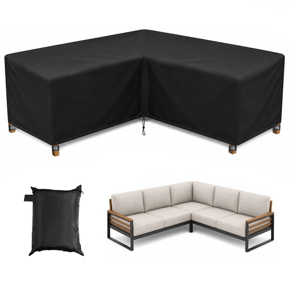 COSYUMI Patio V-Shaped Sectional Sofa Cover, Waterproof Outdoor Sectional Cover, 420D Heavy Duty Garden Furniture Sofa Cover with 4 Windproof Buckles for Outdoor Indoor Sofa