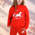thumbnail image 2 of PMVFHDE Ensembles d'Hiver pour Filles, Chandail à Capuchon et Pantalons de Jogging à Imprimé de Cheval de Dessin Animé avec Cordon et Poche, Style Ranch, Manches Longues, Rouge, 8-9 Ans, 2 of 4