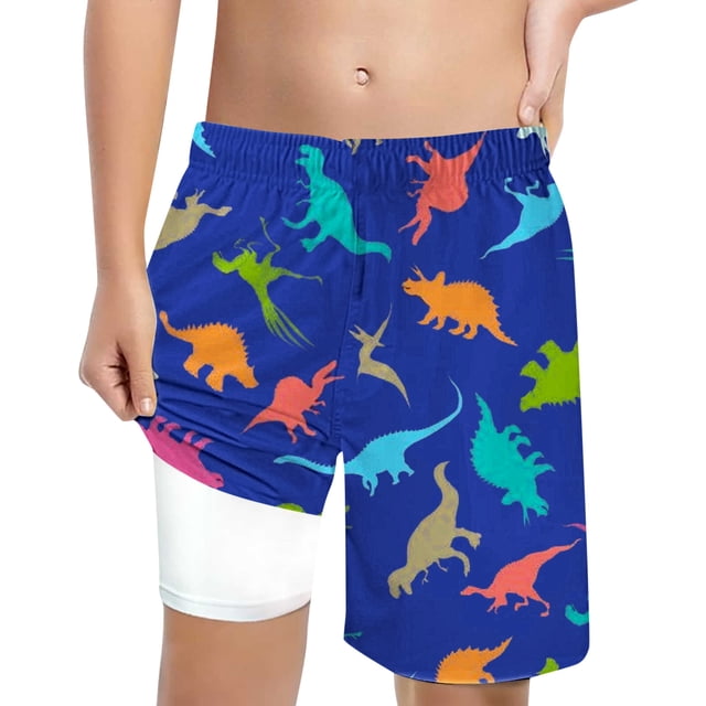 Hiiyo Little Boys Dinosaur Print Compression Liner Swim Trunks Board Shorts