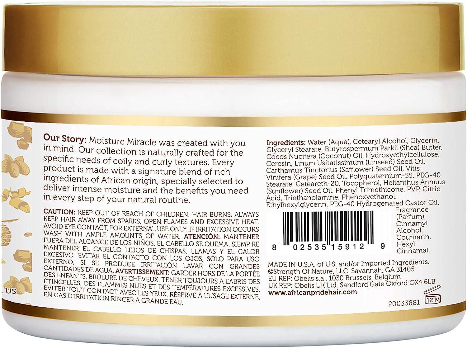 African Pride Moisture Miracle Shea Butter & Flaxseed Oil Curling Cream - Shapes, Hydrates & Adds Shine to Natural Coils & Curls, Moisturises & Defines