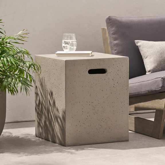 Table d'Appoint Support de Réservoir de Propane Square de 20 Po pour Foyer au Gaz, Gris Pâle