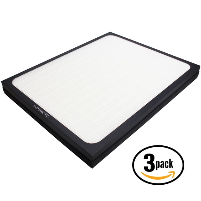 3-Pack Replacement Blueair 215B Air Purifier Filter compatible with Blueair 200 and 300 air filters. The image shows a rectangular white filter with a black frame, designed for air purification systems. Includes a '3-pack' label in the corner.