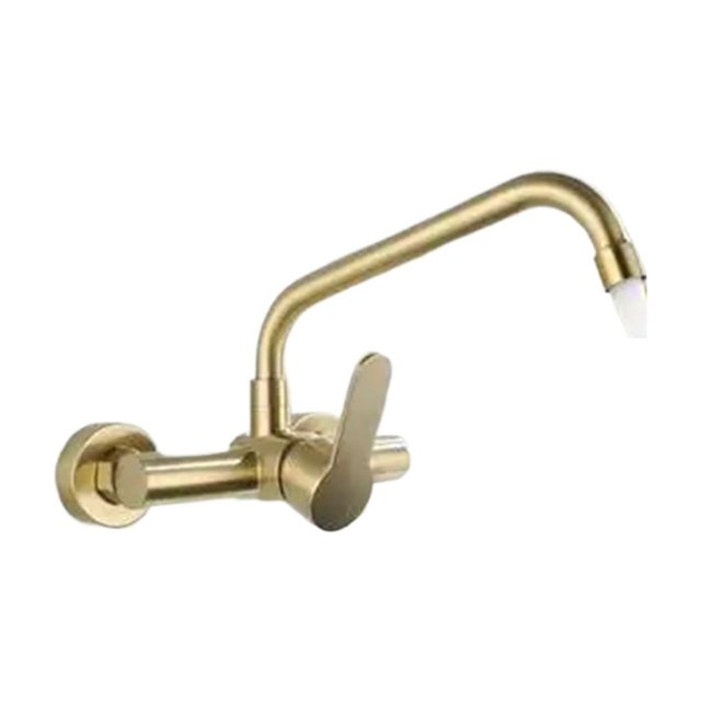 Robinet Mural de Cuisine Brossé Doré, Mitigeur d'Évier Sans Plomb en Acier Inoxydable à Rotation, Fonctionnalités Polyvalentes