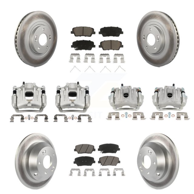 Transit Auto Front Rear Disc Brake Caliper Coated Rotors and Ceramic Pads Kit (10Pc) for Car 2014-2015 Kia Sorento Limited with 3.3L with Red Painted Calipers KCG-100907C