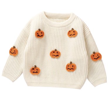 Besolor Toddler Boys Girls Sweaters Halloween Cute Pumpkin Long Sleeve Crewneck Tops Baby Fall Winter Knitwear