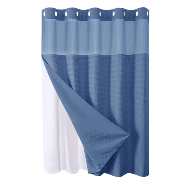 Rideau de Douche Simple à Double Grand Anneau pour Salles de Bain, Tissu Polyester Robuste avec Ourlet Lesté Magnétique, Conception Réversible et Imperméable pour Hôtels et Maison