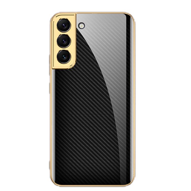 Full Cover Phone Case Tempered Glass Hard Printed Smartphone Bumper Case Cell Phone Covers Electroplated for S22/22Plus/Ultra Camera Protection Protective Galaxy S22 ULTRA Golden Thread