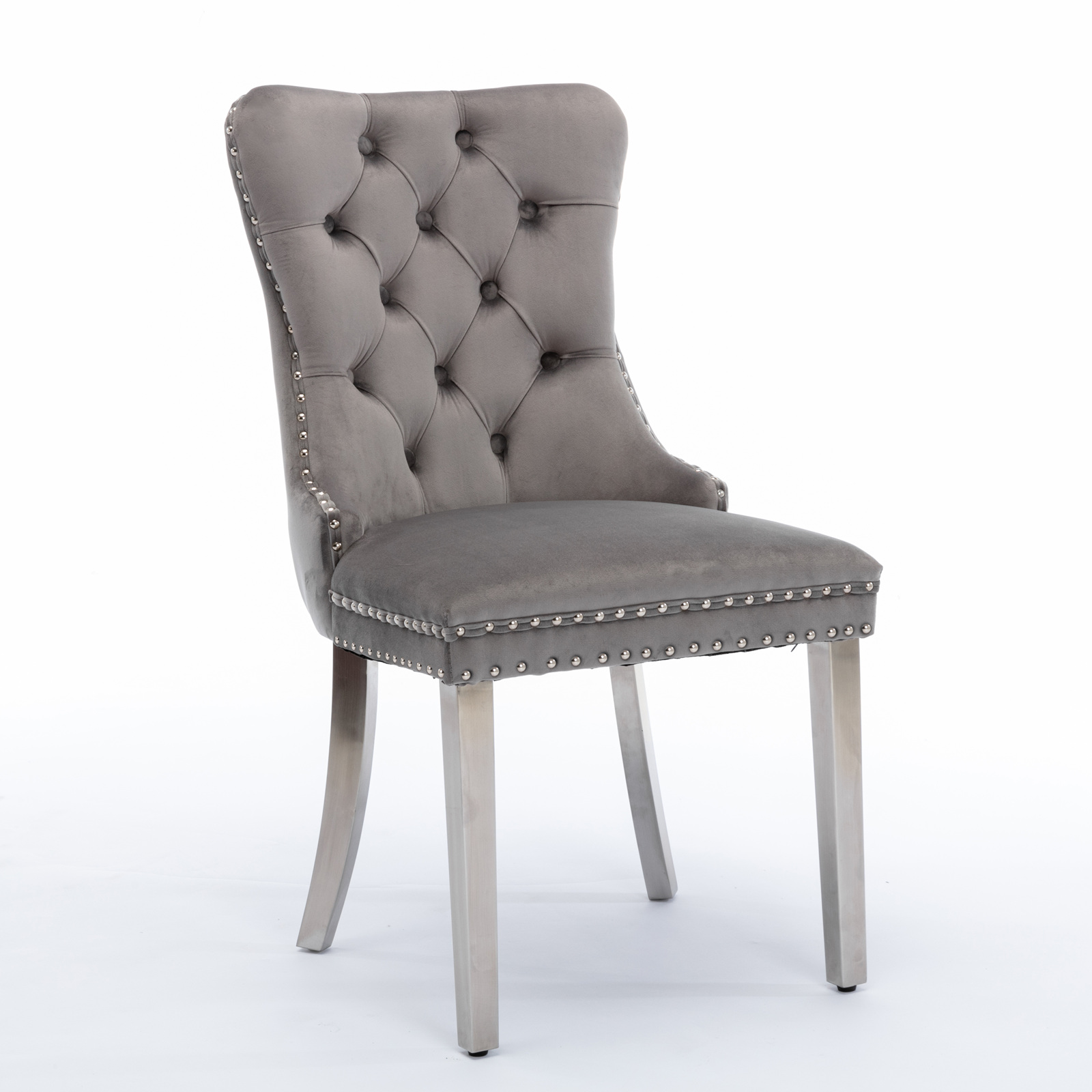 Noble House Velvet Upholstered Dining Chair Set of 2,Tufted with Siller Plated Legs & Nailhead Trim,Blue + Gold