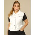 thumbnail image 2 of GRACE & GRANDEUR Women's Plus Jeans Jacket Vest Fall Button Down Denim Jacket White 2X, 2 of 6