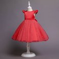 thumbnail image 3 of B91xZ Girls Ruffle Trim Dress Flutter Sleeve Stretchy A-Line Swing Flared Skater Party Dress,Red 12-18 Months, 3 of 5