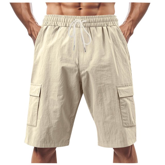 Plebaso Mens Casual Shorts Drawstring Lightweight Summer Shorts Solid Color Loose Beach Shorts for Men