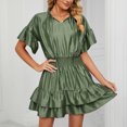 thumbnail image 4 of EQWLJWE Robes d'Été pour Femmes 2023 Mode pour Femmes Couleur Unie Confortable Ample à Manches Courtes Décontractée Robe en Dentelle à Découpes, 4 of 9