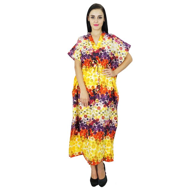 Bimba Robe de Nuit Bohème Longue en Coton pour Femmes, Caftan Maxi en Rayonne