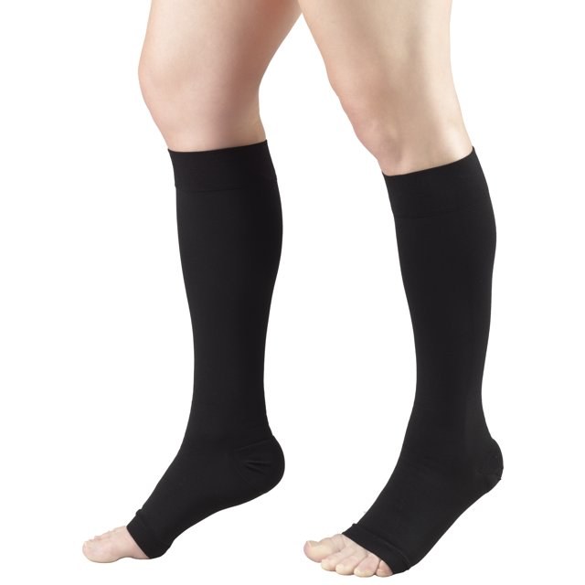Truform Knee High Stockings, Open Toe: 20 - 30 mmHg, Black, Large (short length)