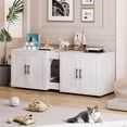 thumbnail image 2 of BeesClover Wooden Cat Litter Box Enclosure for 2 Cats, Double Compartment Hidden Litter Box, White Modern Design Cat House, 2 of 5
