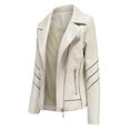 thumbnail image 3 of Qertyioot Womens Leather Jacket New Slim Stand-Up Collar Zipper Stitching Solid Color, 3 of 7