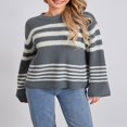 thumbnail image 4 of Women‘s Fall Loose Knit Tops Stripe Print Long Sleeve Sweaters, 4 of 9