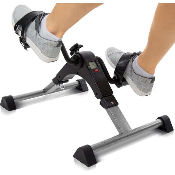 Folding Pedal Exerciser - Under Desk Exercise Bike for Seniors, Elderly - Sit Down Stationary Peddler Equipment for Arm, Leg, Hand, Foot - Mini Floor Bicycle with LCD Display, Adjustable Tension