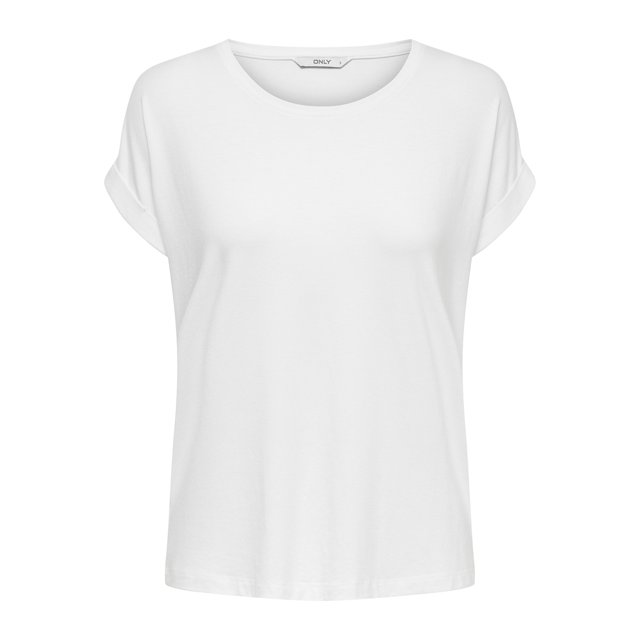 ONLY T-shirt pour Femme, à Manches Courtes - Haut à Col Rond ONLMOSTER, Col Rond, Mélange de viscose Extensible Blanc P (Petit)