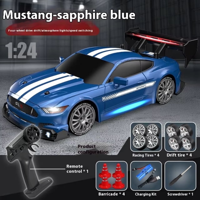AIGIA 1:24 Scale RC Drift Car 4WD 2.4GHz 30KM/H High Speed Racing Sport Toy Car with LED Lights Racing and Drift Wheels(1/2 Pack)