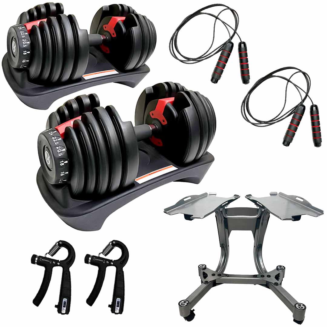 MotionGrey Adjustable Dumbbells 5-52.5 LB with High Strength Hand Grip & Converter - Dumbell Stand, Jumping Ropse and Anti-Slip Metal Hand Equipment