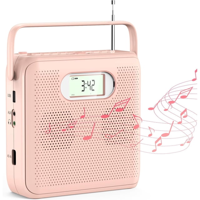 Portable CD Player for Home,Handheld Radio CD Player,Bluetooth CD Player with Dual Speakers FM Radio LCD Display Support USB AUX Playback Headphone Jack