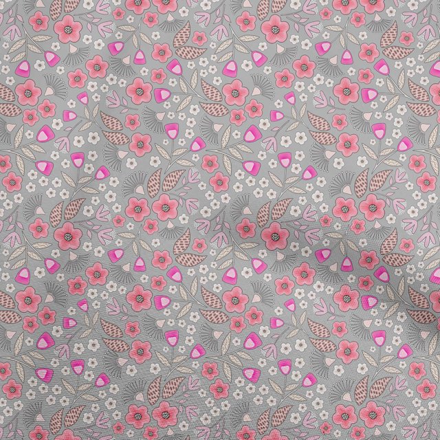 oneOone Polyester Spandex Pink Fabric Floral Sewing Material Print Fabric By The Yard 56 Inch Wide