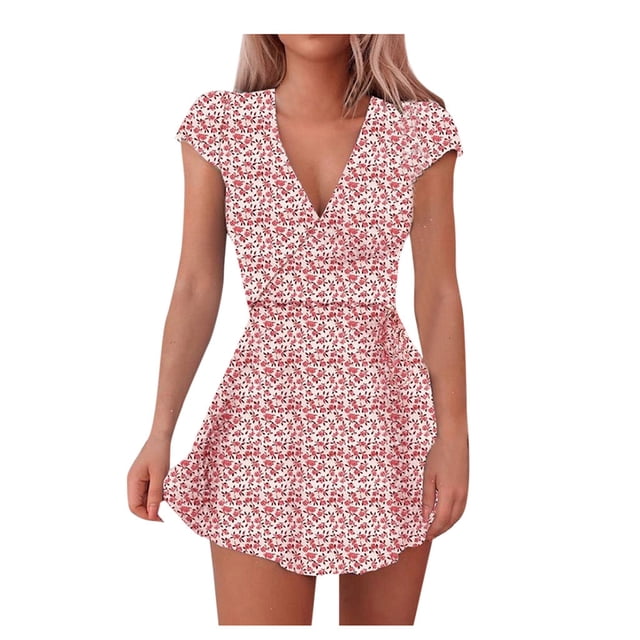 2025 Robes Mignonnes à Col en V à Manches Mi-Longues avec Traîne pour Femmes Robe Mini à Imprimé Floral Grande Robe pour Femmes Robes pour Femmes Été Longues Robes pour Femmes Robe d'Été pour Femmes