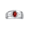 thumbnail image 1 of RYLOS Men's Rings Sterling Silver Classic 7X5MM Oval Gemstone & Diamond Ring Garnet January Birthstone Rings For Men, Men's Rings, Silver Rings, Size 10, 1 of 7
