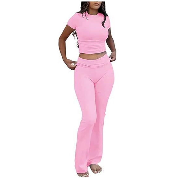 Kcodviy Ensembles 2 Pcs pour Femmes Yoga4You Ensemble de Yoga Aérien à Balançoire Ajusté Hauts à Manches Courtes Ensemble de Yoga Aérien Leggings Évasés Taille Basse Tenue de Yoga pour Femmes Ensemble Ensembles Survêtement de Yoga