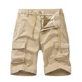 thumbnail image 1 of Men Casual Solid Zipper Button Pockets Elastic Waist Cropped Cargo Shorts(Khaki,M), 1 of 7
