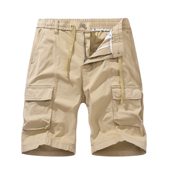 Men Casual Solid Zipper Button Pockets Elastic Waist Cropped Cargo Shorts(Khaki,M)