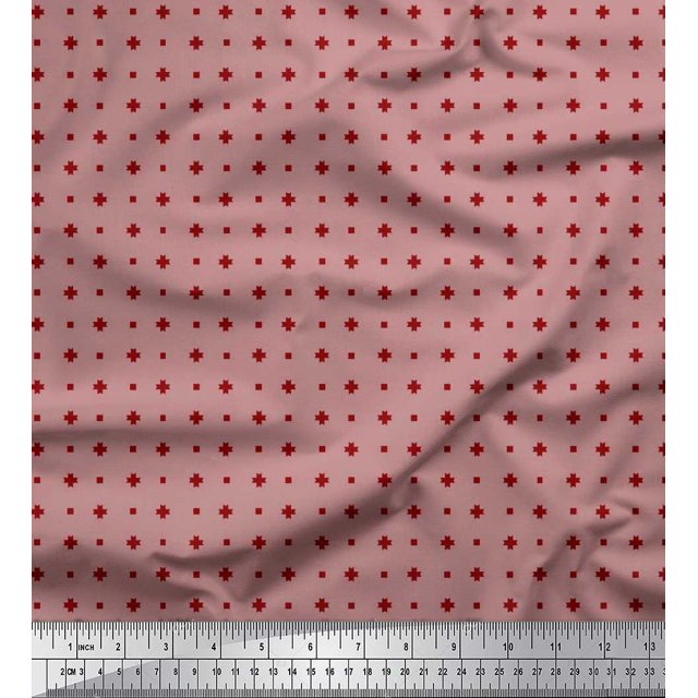 Soimoi Polyester Crepe Fabric Square & Plus Sign Shirting Print Fabric by Yard 52 Inch Wide