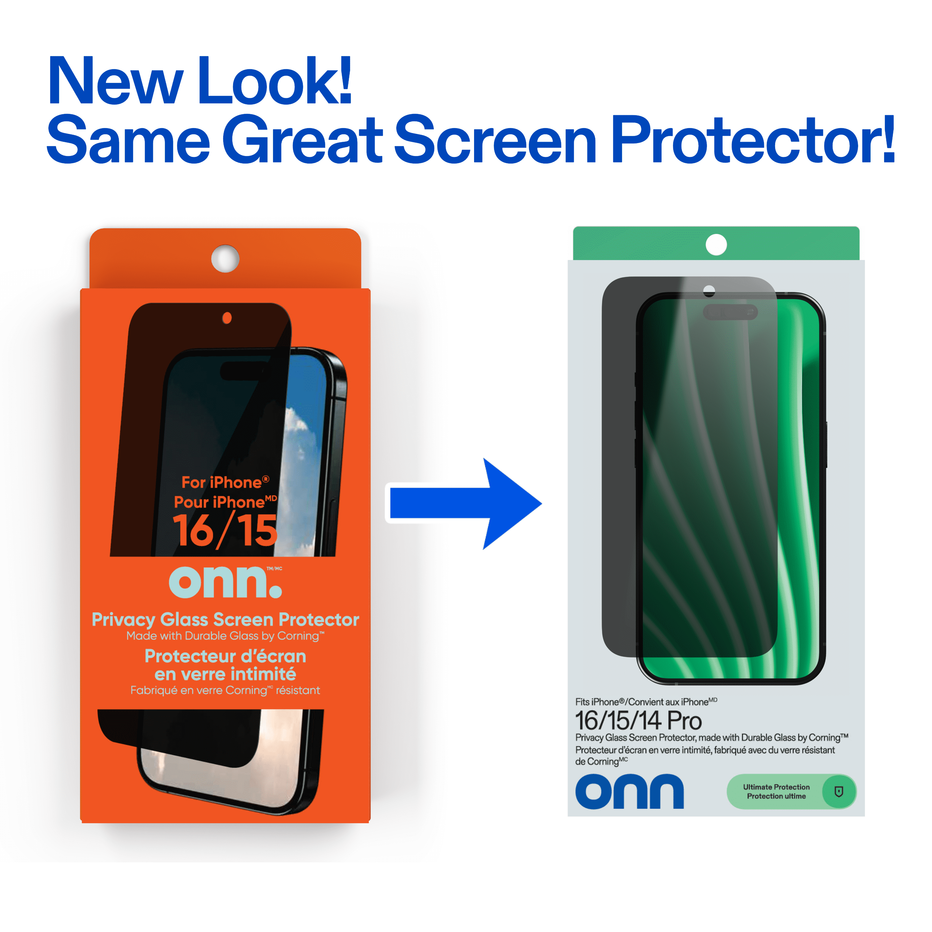 onn Protecteur d’écran en verre intimité pour iPhone® 16 / 15, fabriqué avec du verre résistant de Corning🅪, intimité à 180°, plateau d’installation facile
