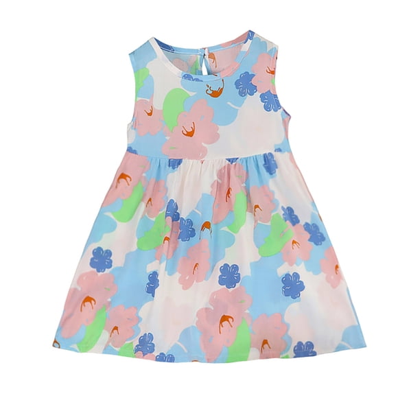 Swstbby Summer Savings Clearance 2025! Girls Summer Dress, Summer Toddler Baby Girls Sleeveless Dress Graphic Print Flying Sleeve Dress Blue 2-3 Years