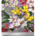 thumbnail image 1 of Soimoi Tissu Violet Poly Georgette Imprimé Floral Feuilles & Lys au Mètre 52 Pouces de Large, 1 of 1