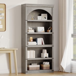 68.7"H Arched Bookcase, Freestanding 5 Shelf Bookshelf Bookcase, Farmhouse Curved Storage Rack, Wooden Bookshelves for Home Office, Living Room