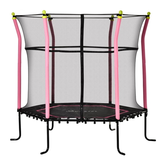 Soozier 63" Kids Trampoline with Enclosure Net for Indoor, Pink