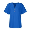 thumbnail image 4 of Dealovy Womesn Tops Summer Casual V Neck Buttons T-Shirts Short Sleeve Solid Color Loose Fitted Tees, 4 of 5