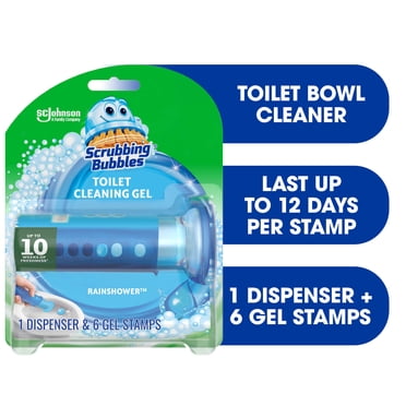 Scrubbing Bubbles® Toilet Bowl Cleaner, Fresh Gel Stamp, Rainshower Scent, Dispenser with 6 Gel Stamps