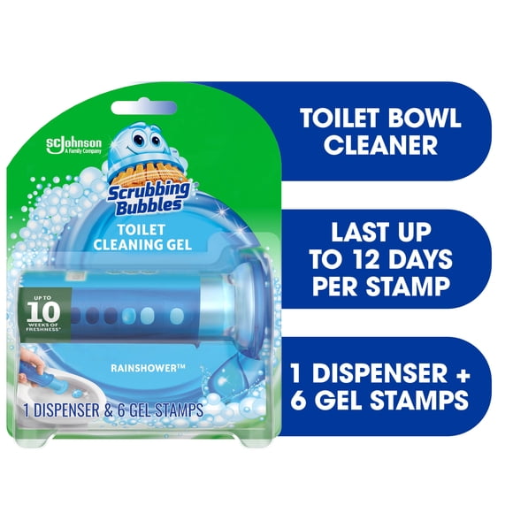 Scrubbing Bubbles Gel nettoyant pour cuvette, parfum Rosée du matin, Distributeur et 6 tampons de gel